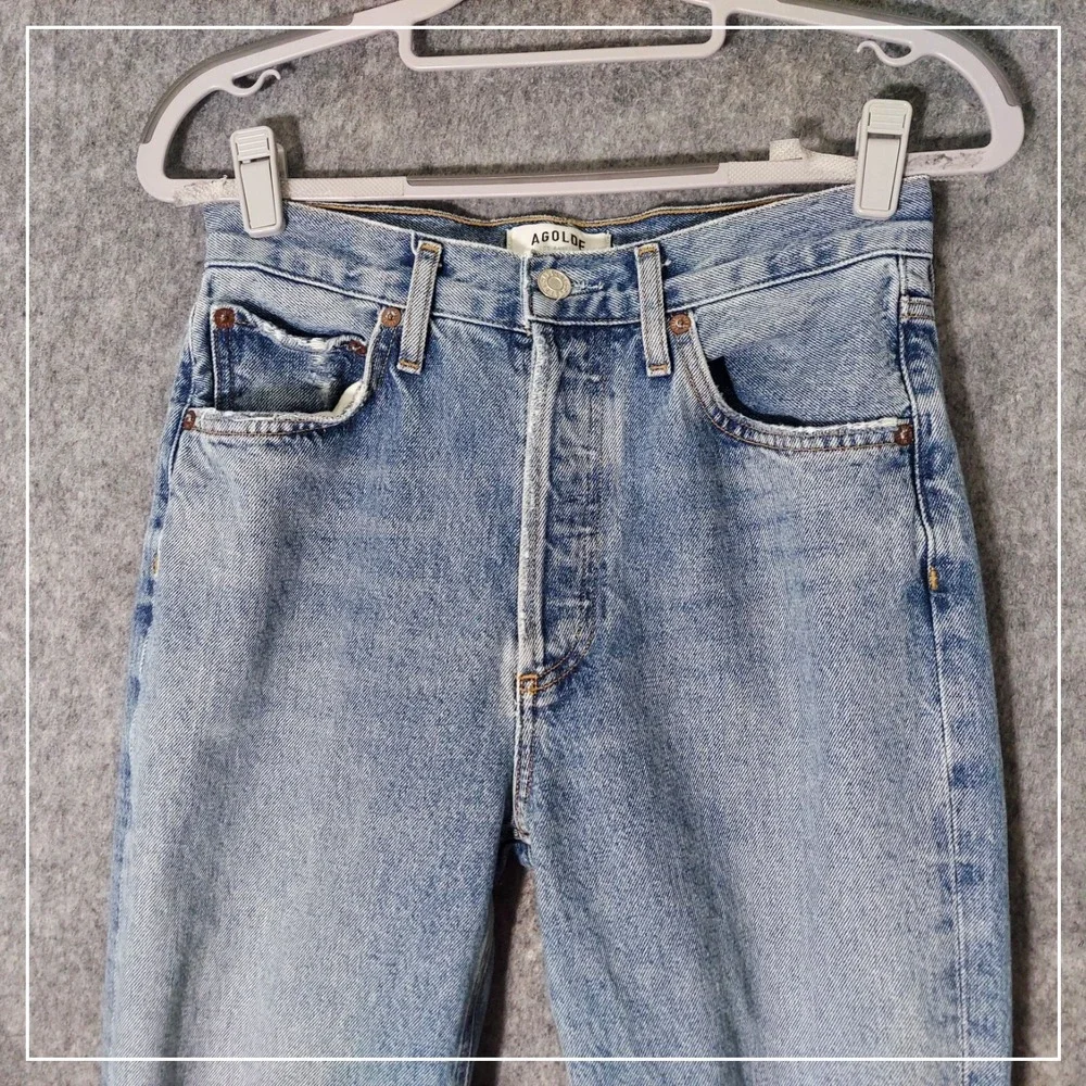 AGOLDE‎ Riley High Rise Straight Crop Distressed Jeans Light Wash Size 25